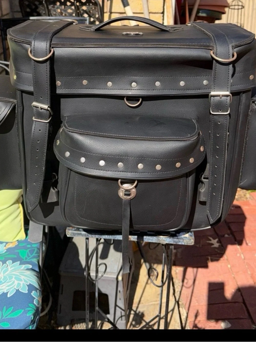 Harley-Davidson Black Leather Duffel-Style Motorcycle Bag with Stud Details